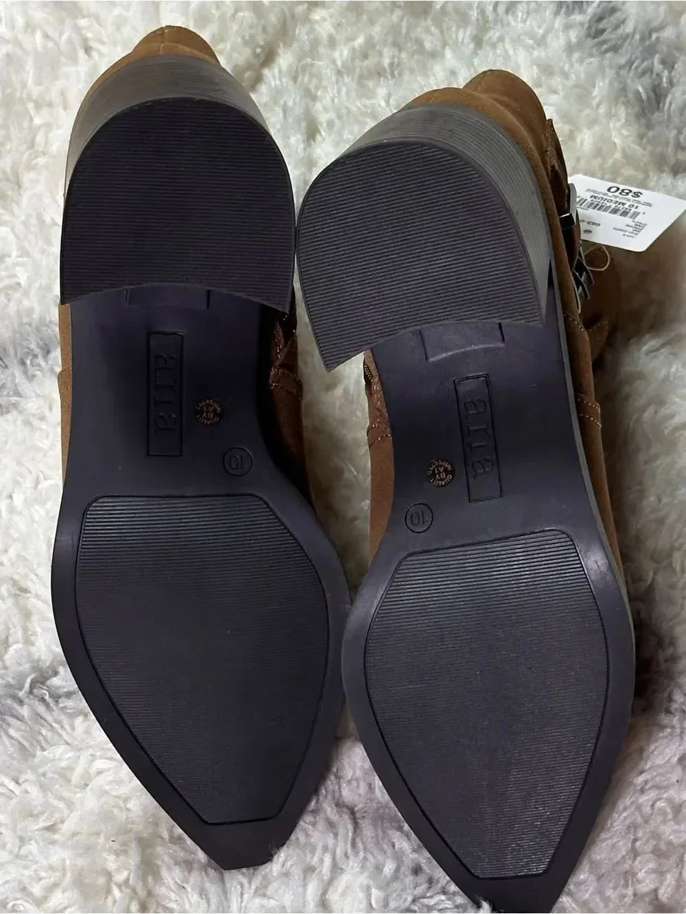 a.n.a Brown Suede-Look Ankle Booties with Buckle Accent